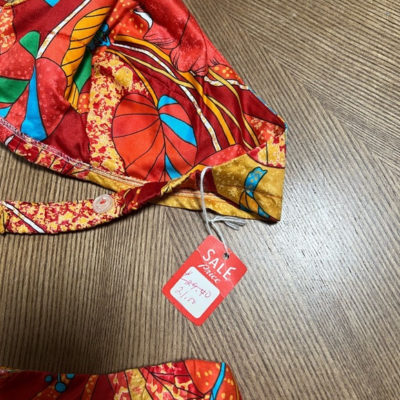 VINTAGE NWT 1960’s Swimsuit Paradise Hawaii Bikini Red Tropical Print - Picture 8 of 13